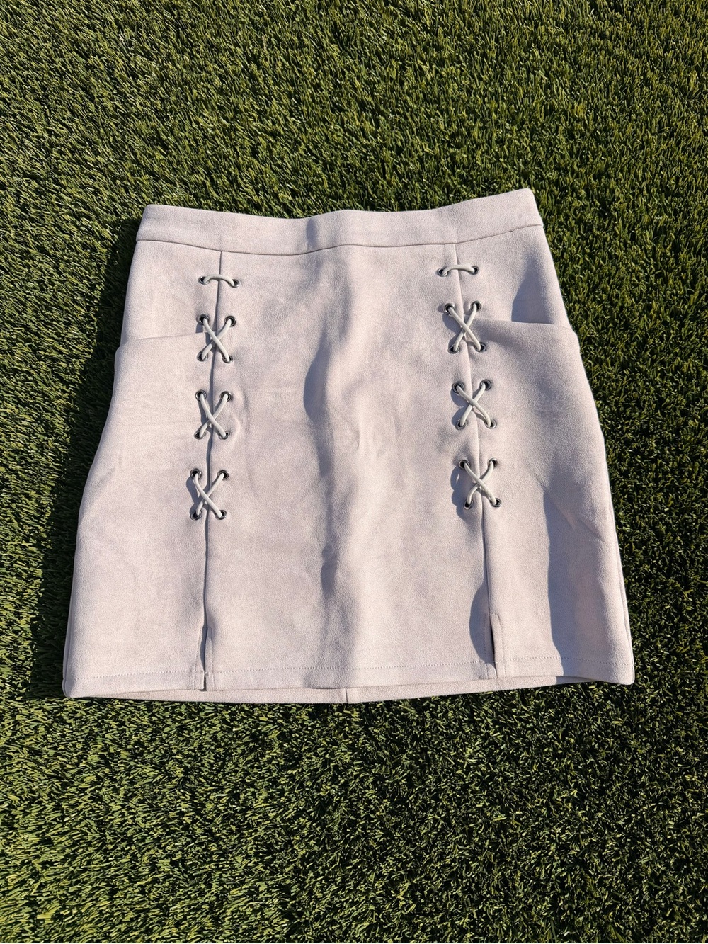 Lace-Up Mini Skirt in Light Gray